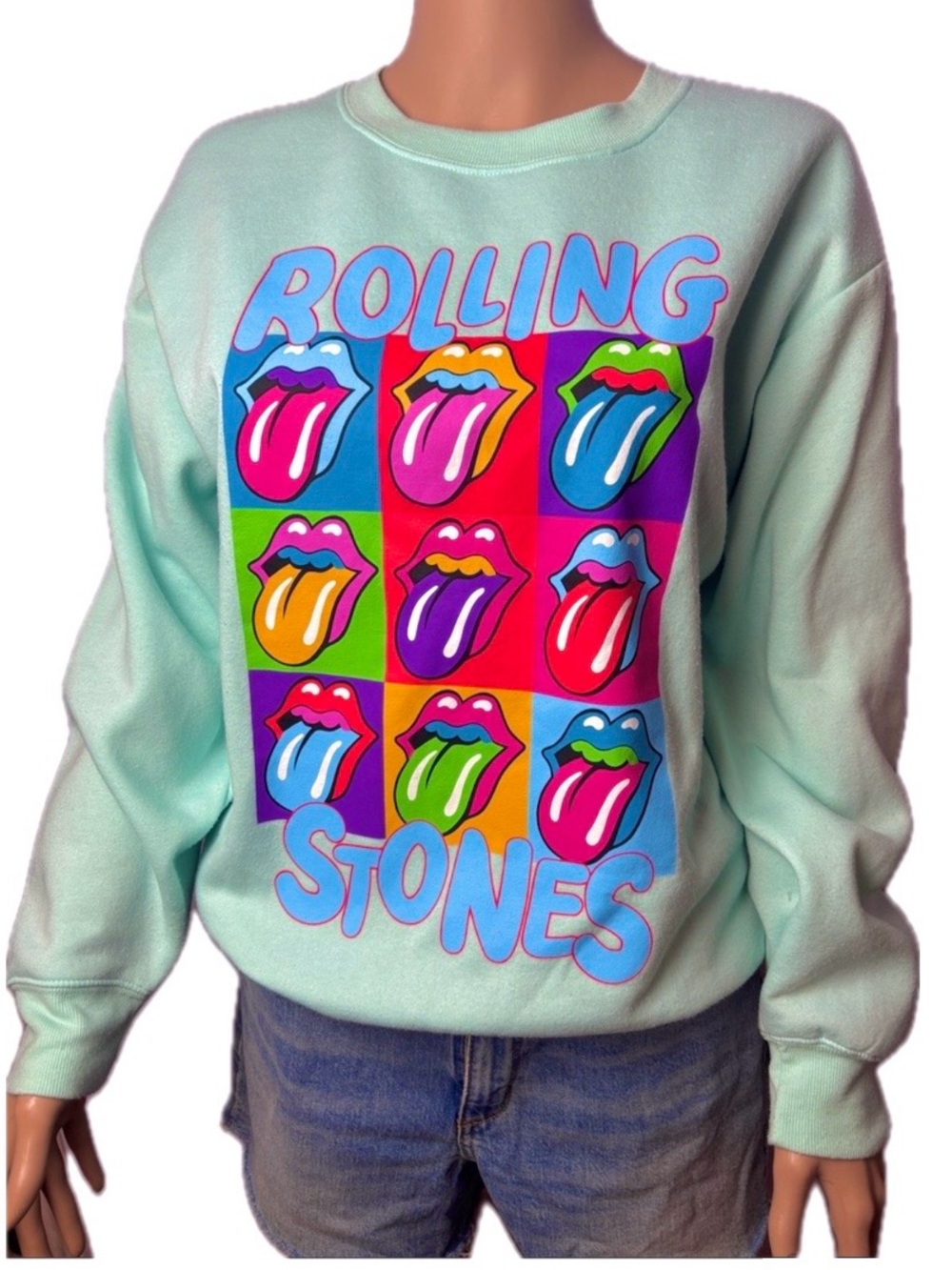 Rolling Stones mint green Andy Warhol style graphic sweatshirt